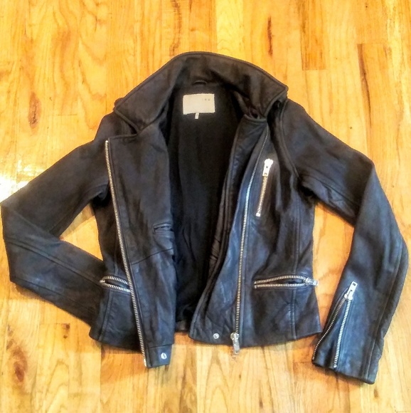 IRO BLACK LAMB LEATHER MOTORCYCLE CAFE JACKET SZ 0 - Picture 4 of 8